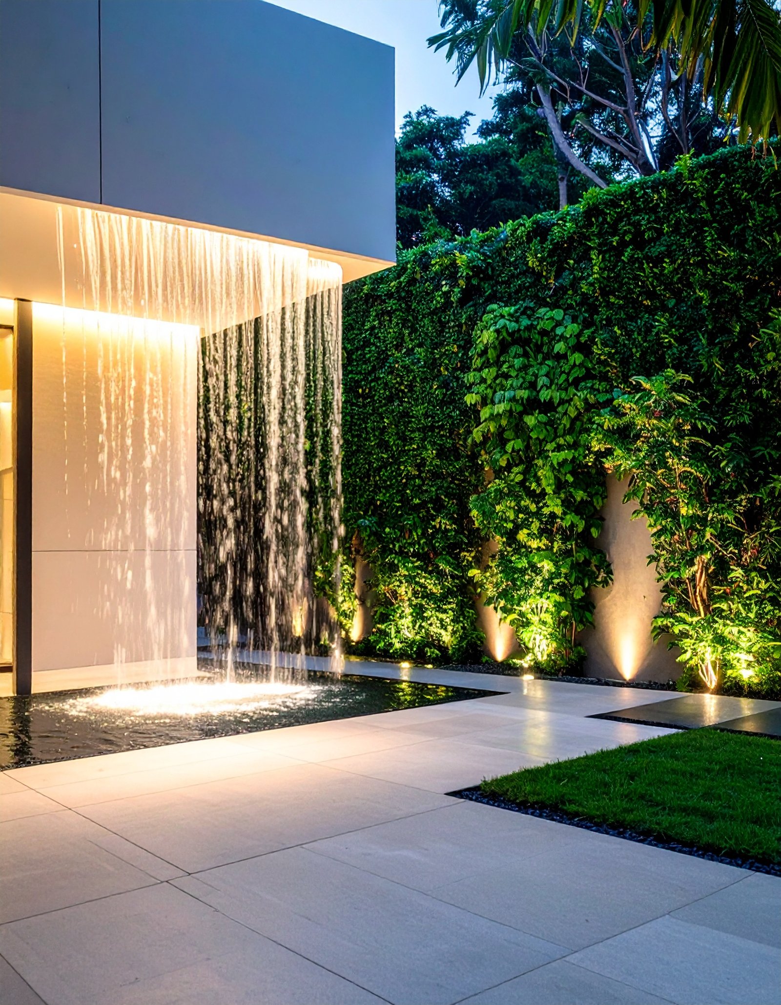 Firefly_muro lloron en un jardin de una casa bonita y moderna 848128